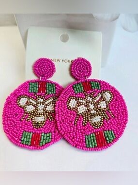 Queen Bee Round Beaded Boutique Earrings - Pink